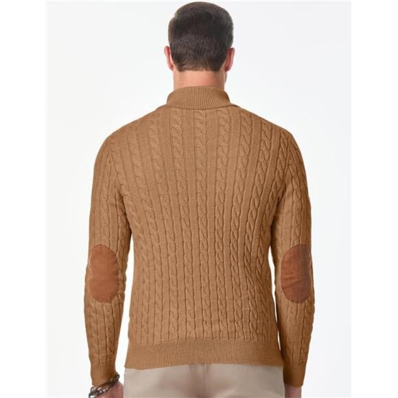 NEW Men's Cable Knit Pullover Sweater Casual Long Sleeve Stand Collar - Picture 2 of 6